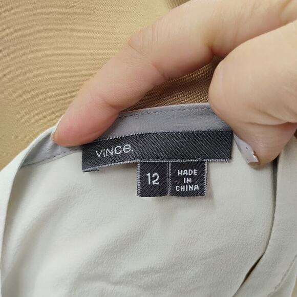 VINCE Colorblock Silk Top Blouse Tunic Sz 12 100% silk long sleeve - Picture 12 of 13